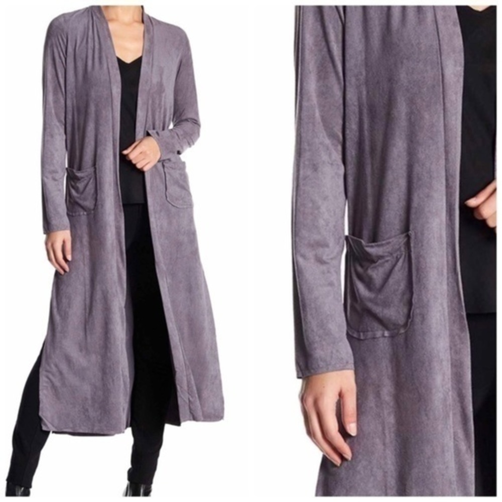 Gray Suede Long Cardigan - image 2